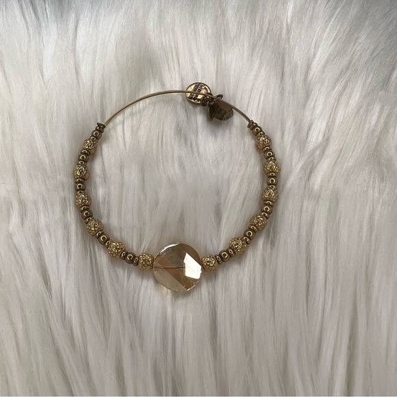 Alex and Ani Rafaelian Gold Pocked Beaded and Gold Crystal Charm Bangle Bracelet - Picture 1 of 3